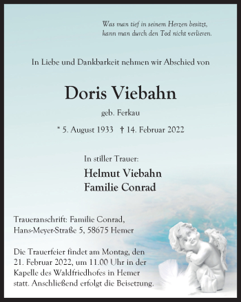 Traueranzeige von Doris Viebahn von WVW Anzeigenblätter