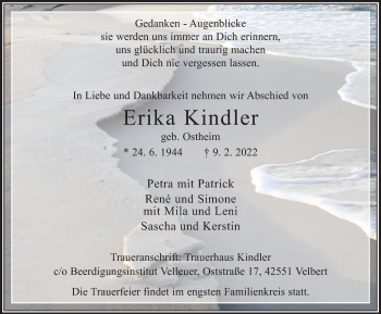 Traueranzeige von Erika Kindler von WVW Anzeigenblätter