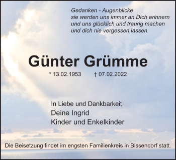 Traueranzeige von Günter Grümme von WVW Anzeigenblätter