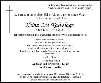 Traueranzeige von Heinz Leo Kafvelage von WVW Anzeigenblätter