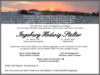 Traueranzeige von Ingeburg Hedwig Stelter von WVW Anzeigenblätter