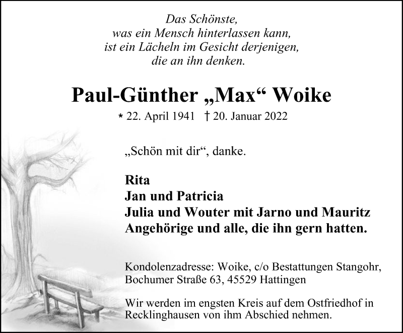  Traueranzeige für Paul-Günther Woike vom 05.02.2022 aus WVW Anzeigenblätter