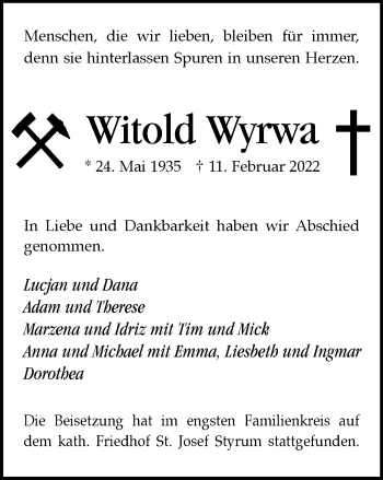 Traueranzeige von Witold Wyrwa von WVW Anzeigenblätter