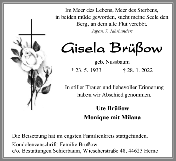 Traueranzeige von Gisela Brüßow von WVW Anzeigenblätter