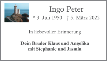Traueranzeige von Ingo Peter von WVW Anzeigenblätter