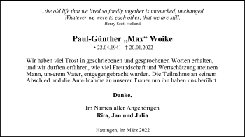 Traueranzeige von Paul-Günther Woike von WVW Anzeigenblätter