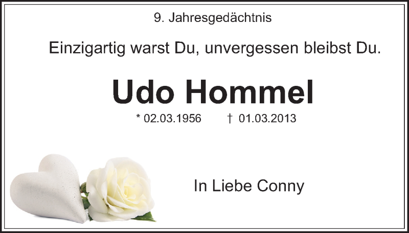  Traueranzeige für Udo Hommel vom 05.03.2022 aus WVW Anzeigenblätter