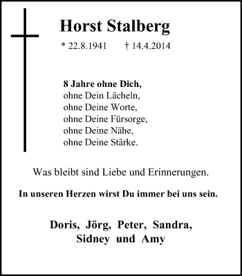 Traueranzeige von Horst Stalberg von WVW Anzeigenblätter