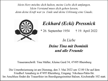 Traueranzeige von Eckhard  Pressnick von WVW Anzeigenblätter