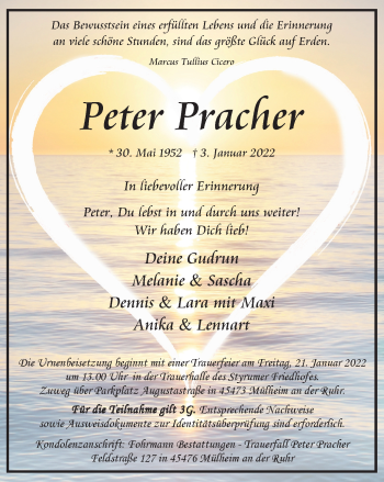 Traueranzeige von Peter Pracher von WVW Anzeigenblätter