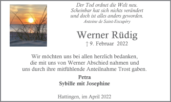 Traueranzeige von Werner Rüdig von WVW Anzeigenblätter