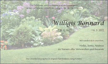 Traueranzeige von Willigis Bonnard von WVW Anzeigenblätter