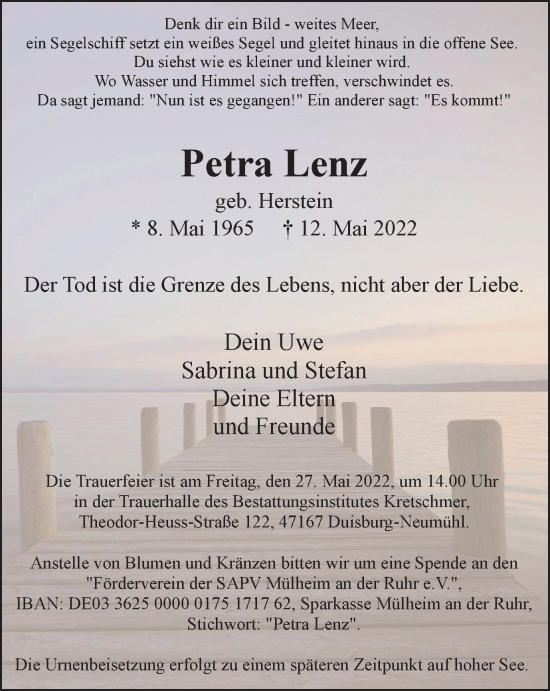 Traueranzeige von Petra Lenz von WVW Anzeigenblätter