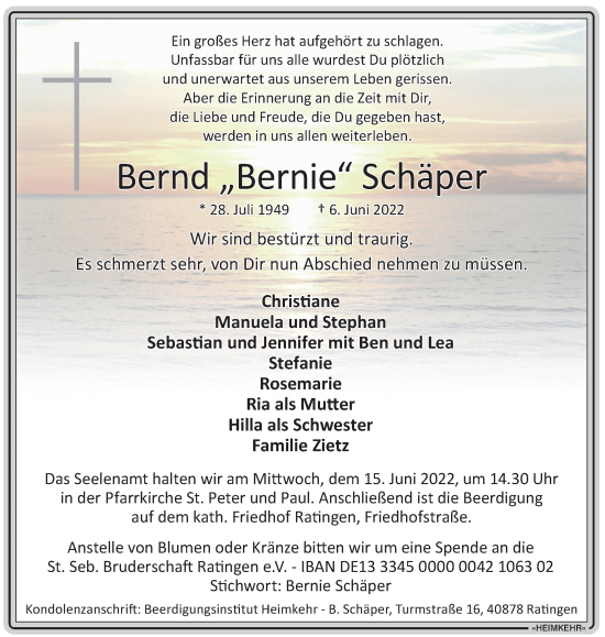 Traueranzeige von Bernd  Schäper von WVW Anzeigenblätter