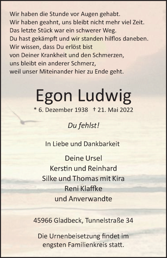 Traueranzeige von Egon Ludwig von WVW Anzeigenblätter