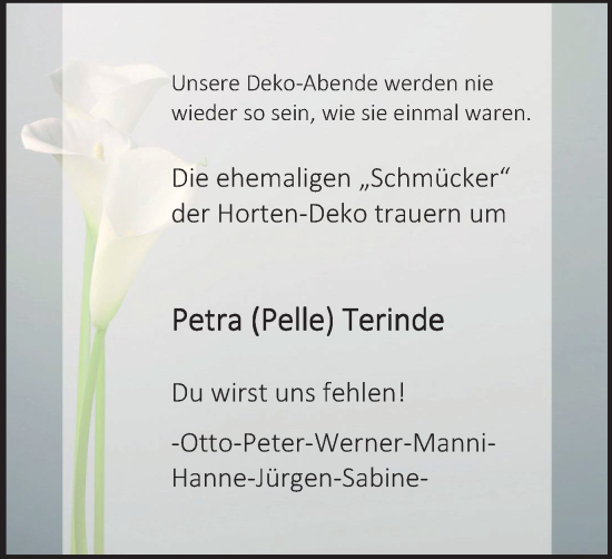 Traueranzeige von Petra Terinde von WVW Anzeigenblätter