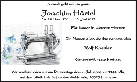 Traueranzeige von Joachim Härtel von WVW Anzeigenblätter