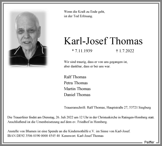 Traueranzeige von Karl-Josef Thomas von WVW Anzeigenblätter