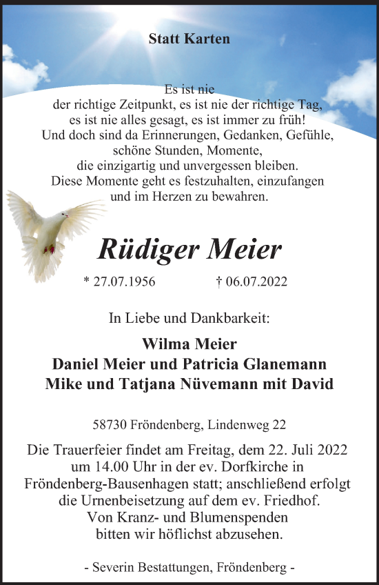Traueranzeige von Rüdiger Meier von WVW Anzeigenblätter