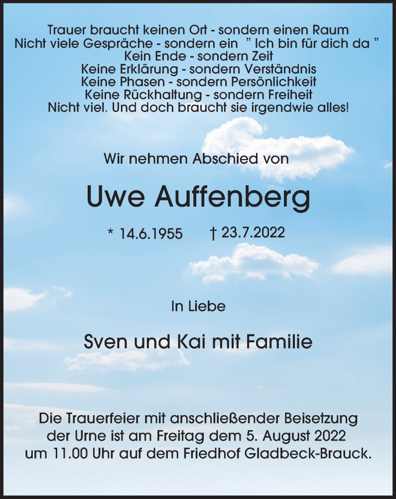 Traueranzeigen von uwe auffenberg trauer in nrw de