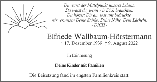 Traueranzeige von Elfriede Wallbaum-Hörstermann von WVW Anzeigenblätter