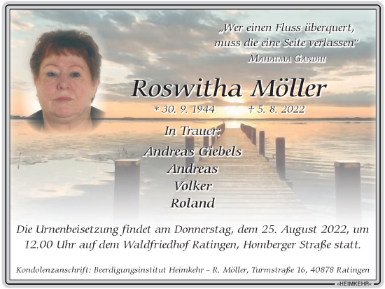 Traueranzeige von Roswitha Möller von WVW Anzeigenblätter