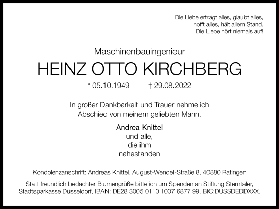 Traueranzeige von Heinz Kirchberg von WVW Anzeigenblätter