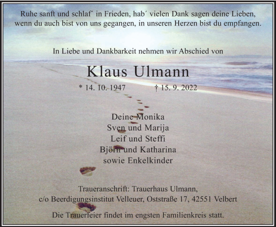Traueranzeige von Klaus Ulmann von WVW Anzeigenblätter
