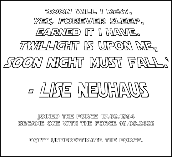 Traueranzeige von Lise Neuhaus von WVW Anzeigenblätter