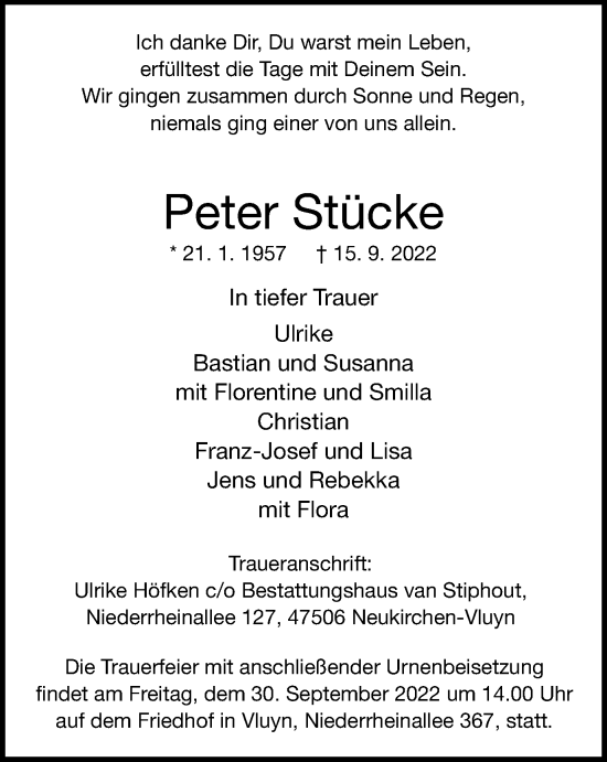 Traueranzeige von Peter Stücke von WVW Anzeigenblätter