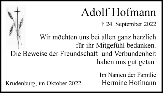 Traueranzeige von Adolf Hofmann von Tageszeitung