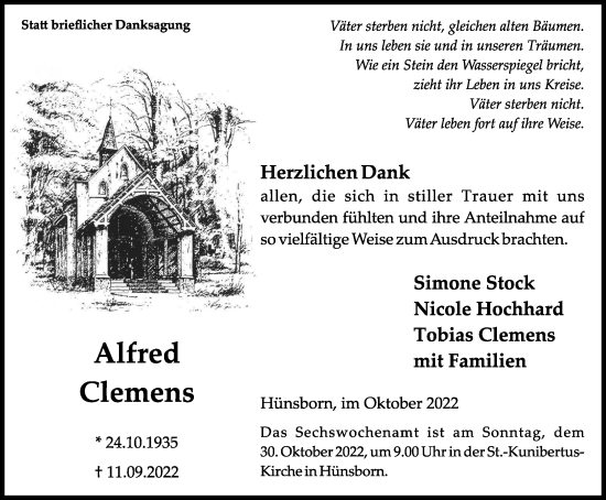 Traueranzeige von Alfred Clemens von Tageszeitung
