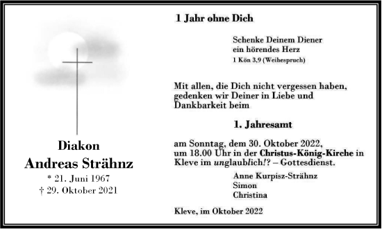 Traueranzeige von Andreas Strähnz von Tageszeitung
