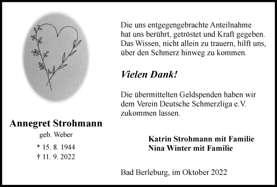 Traueranzeige von Annegret Strohmann von Tageszeitung