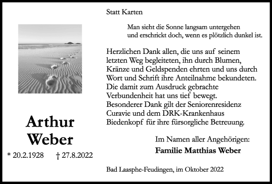 Traueranzeige von Arthur Weber von Tageszeitung