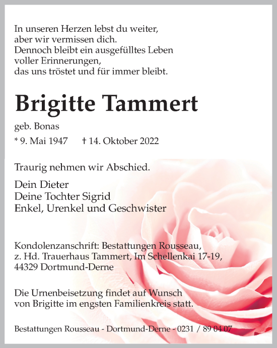 Traueranzeige von Brigitte Tammert von Tageszeitung