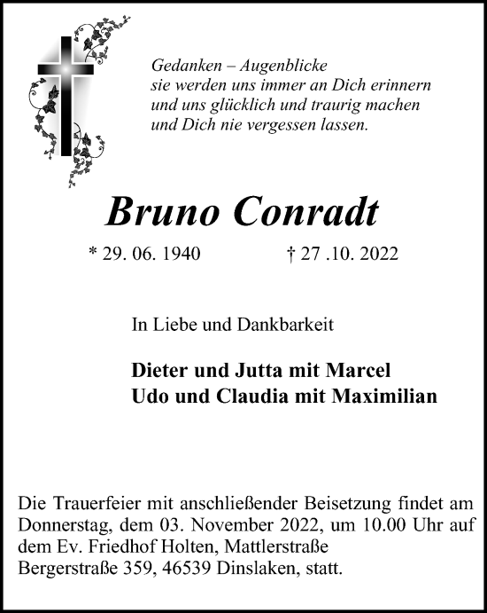 Traueranzeige von Bruno Conradt von Tageszeitung