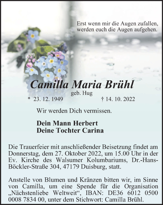 Traueranzeige von Camilla Maria Brühl von Tageszeitung