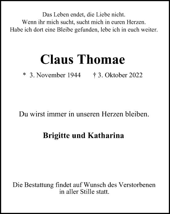 Traueranzeige von Claus Thomae von Anzeigenblätter/Lokalkompass