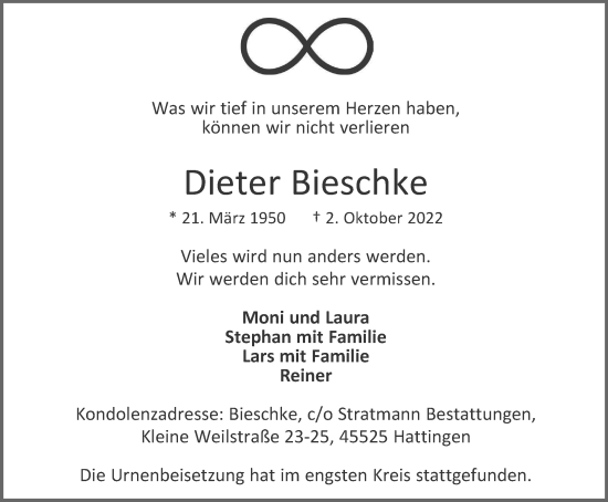 Traueranzeige von Dieter Bieschke von Anzeigenblätter/Lokalkompass