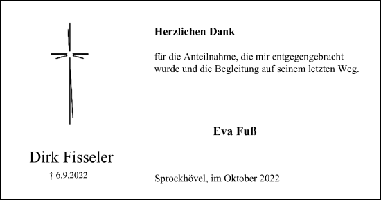 Traueranzeige von Dirk Fisseler von Tageszeitung