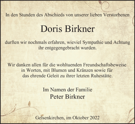 Traueranzeige von Doris Birkner von Tageszeitung