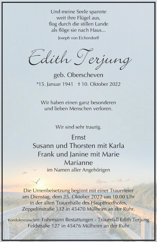 Traueranzeige von Edith Terjung von Tageszeitung