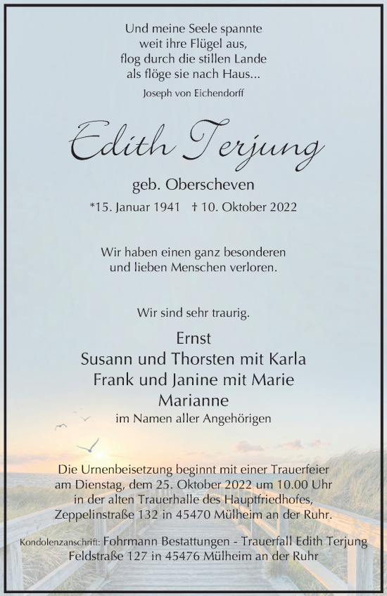 Traueranzeige von Edith Terjung von Tageszeitung