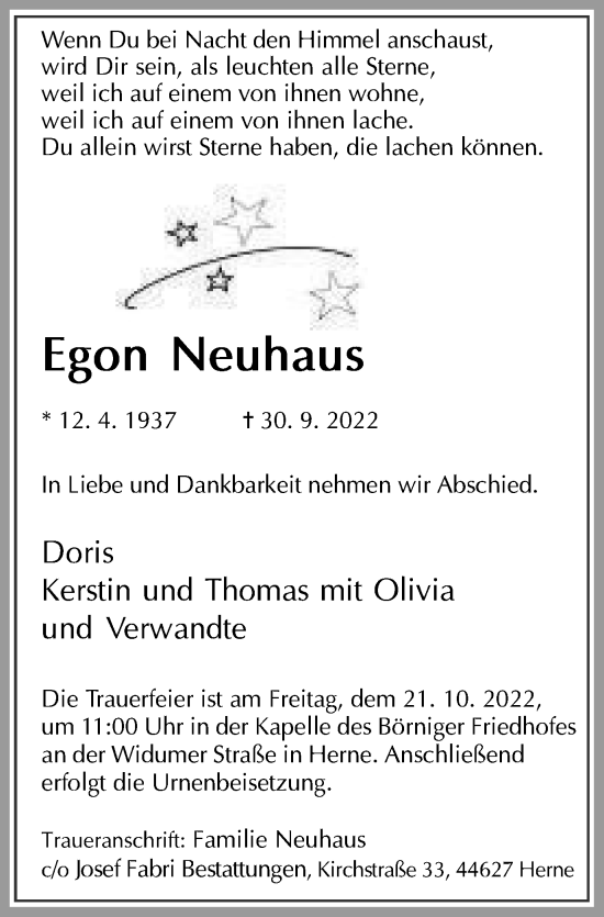 Traueranzeige von Egon Neuhaus von Tageszeitung
