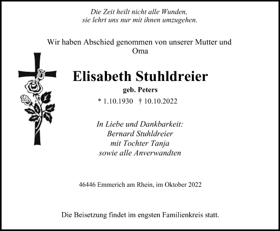 Traueranzeige von Elisabeth Stuhldreier von Tageszeitung