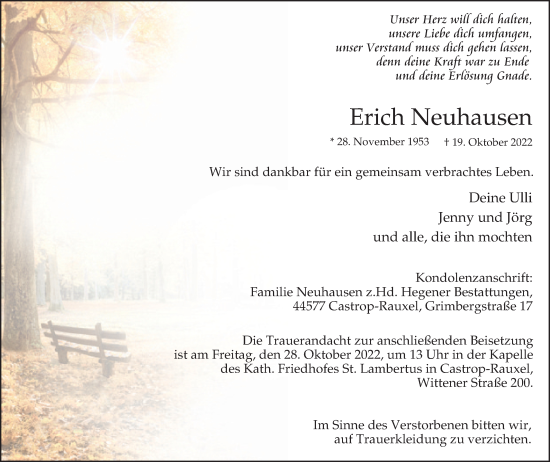 Traueranzeige von Erich Neuhausen von Tageszeitung