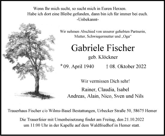 Traueranzeige von Gabriele Fischer von Tageszeitung