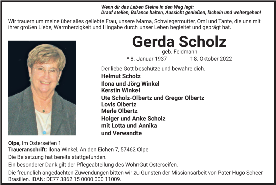 Traueranzeige von Gerda Scholz von Tageszeitung