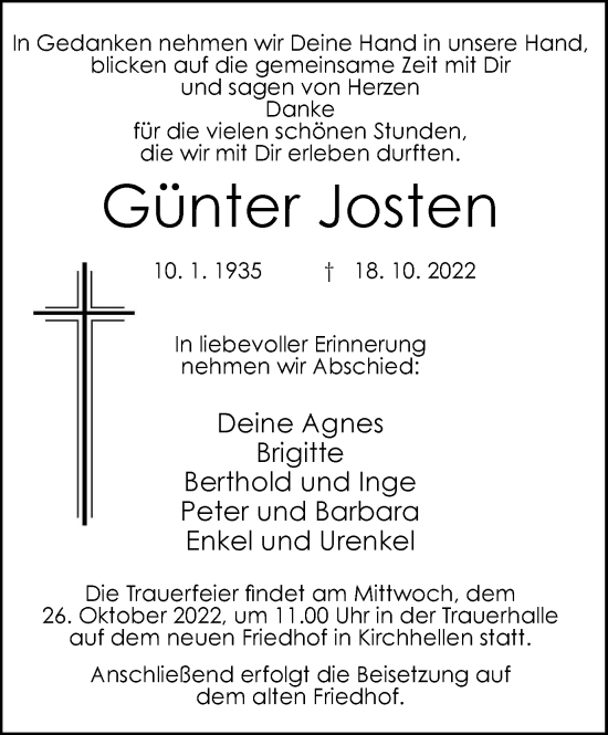 Traueranzeige von Günter Josten von Tageszeitung
